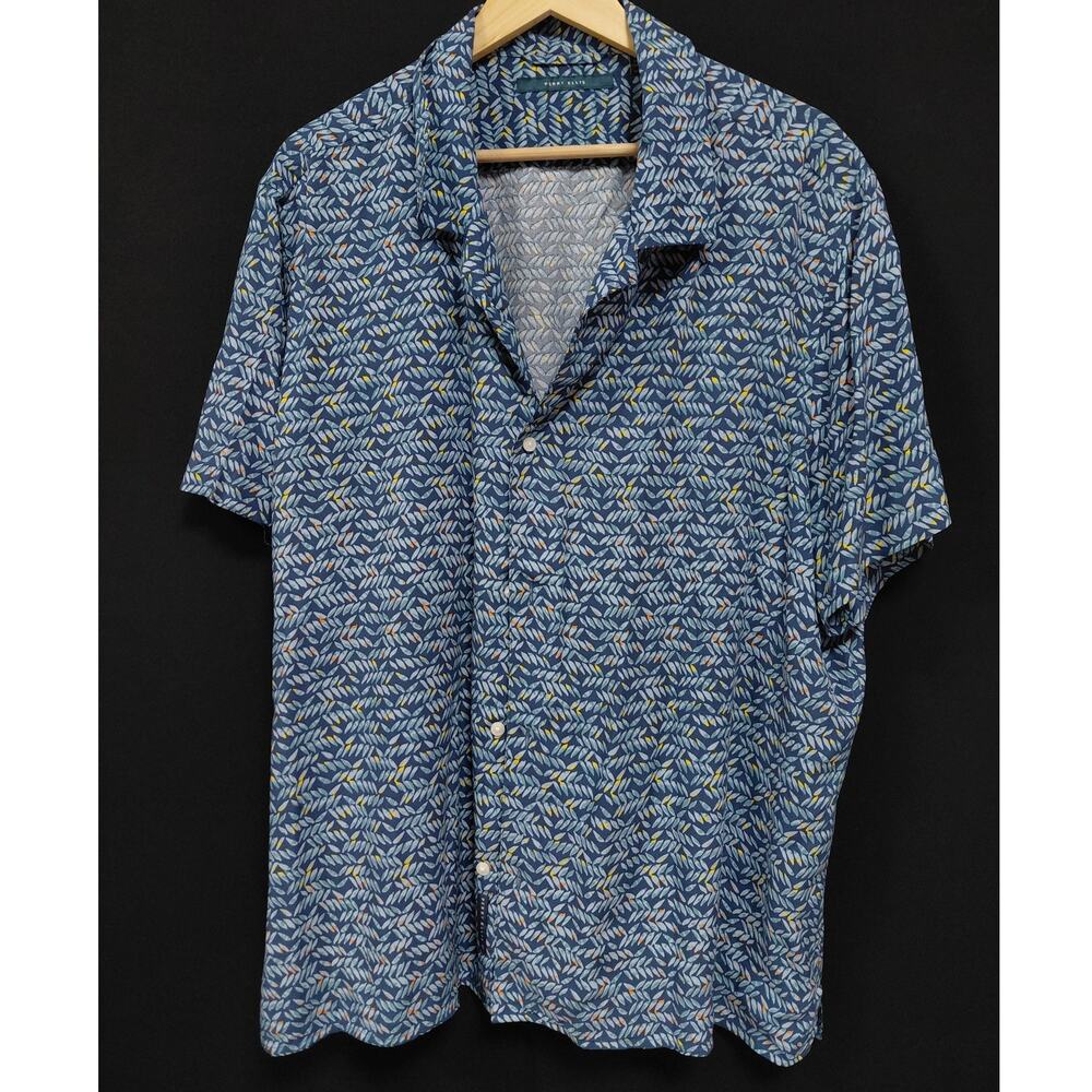PERRY ELLIS Blue Floral Button-Up Shirt Short Sleeve Collared Men Size XXL